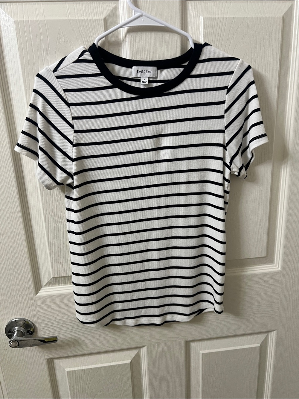 Evereve Black & White Striped Short-Sleeve Crew Tee